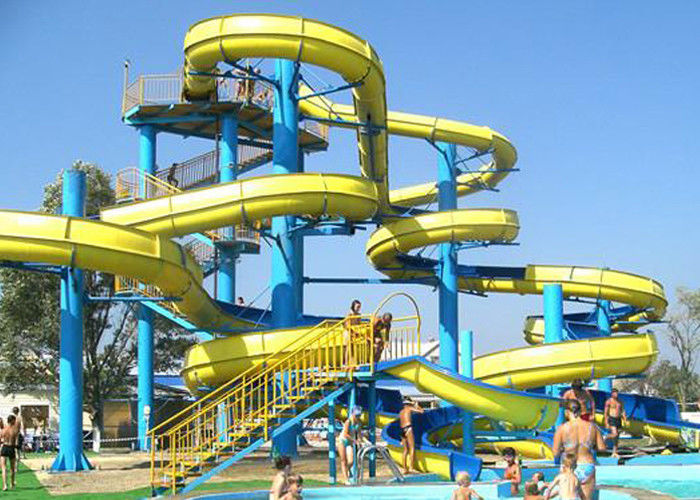 پارک آب آبی Yellow Park Slide Combined، Fiberglass Large Spiral Slide Equipment
